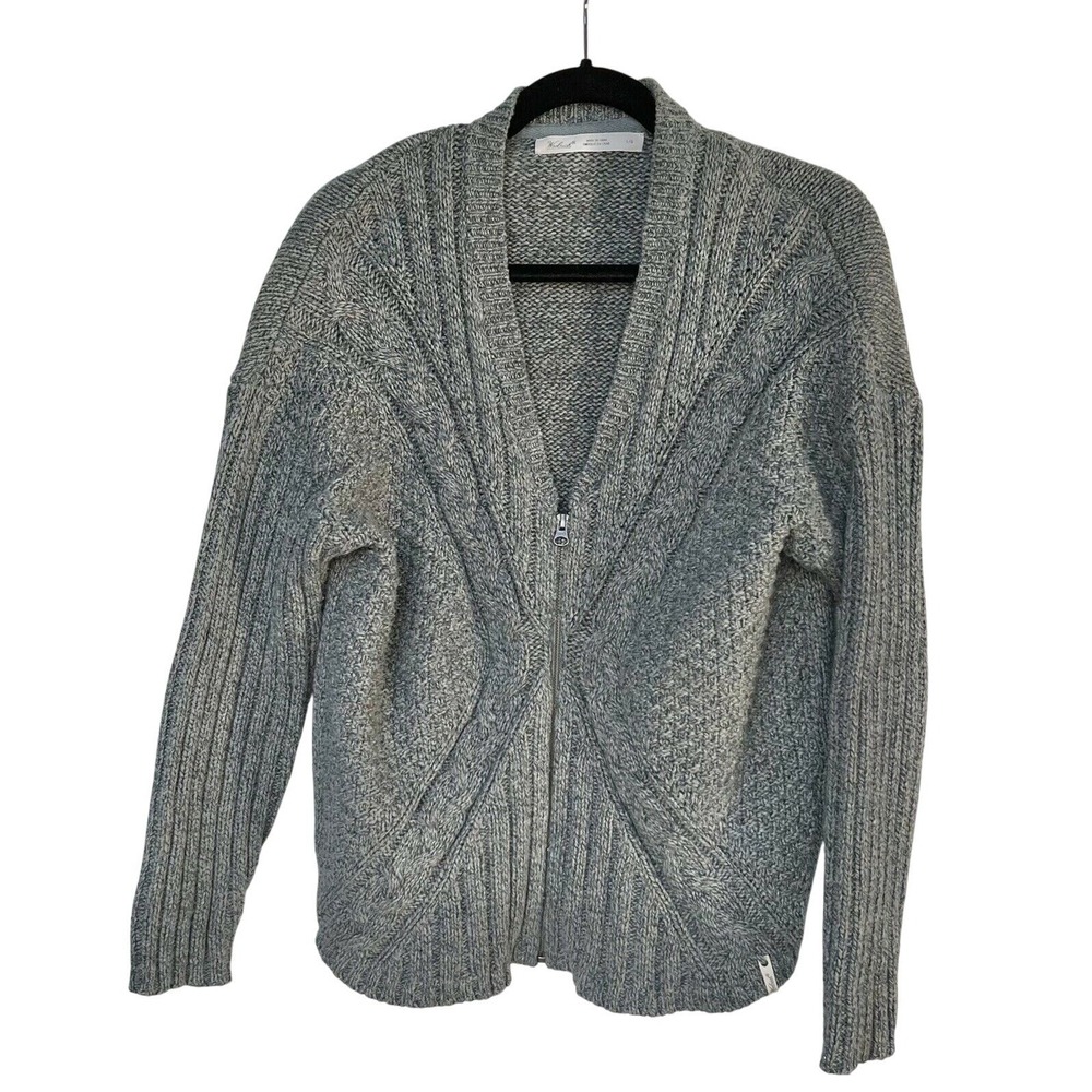 Woolrich Womens Zip Cardigan Sweater Blue Large Wool Cable Academia Preppy Cozy